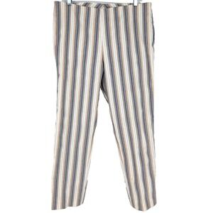 Doncaster Pants Size 12 White Blue Gold Stripe Coastal Beachy